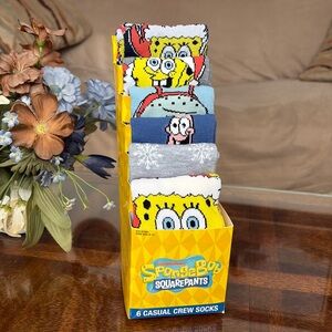 SpongeBob SquarePants 6 Pack Crew Socks Shoe Size 6-12 Unisex Sock Holiday Sox 🆕